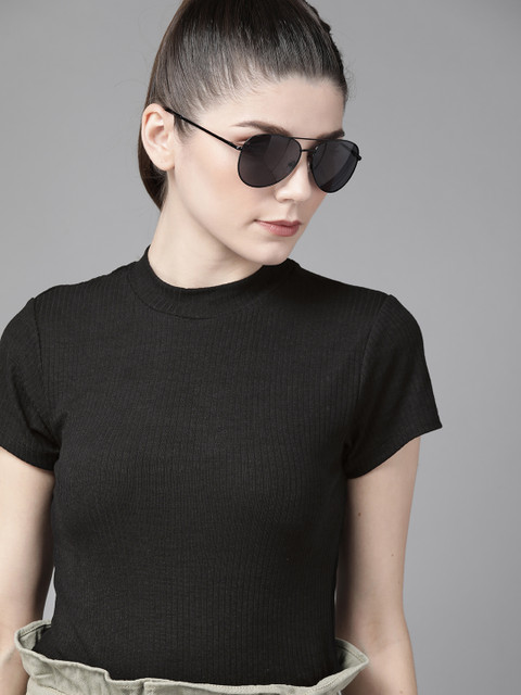 

Roadster Black Ribbed Crop Top