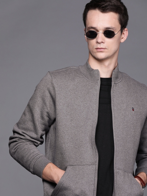 

Louis Philippe Sport Men Charcoal Grey Solid Front-Open Sweatshirt