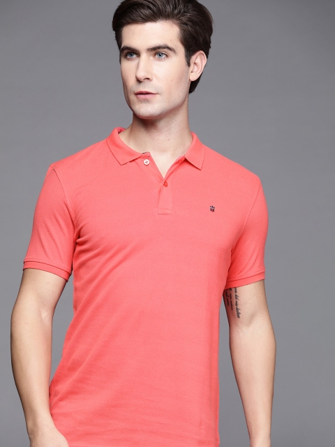 

Louis Philippe Sport Men Pink Pure Cotton Solid Polo Collar T-shirt