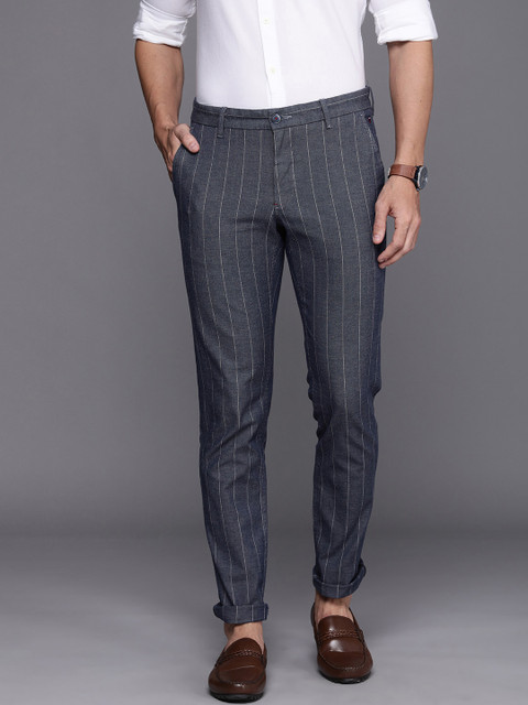 

Louis Philippe Sport Men Navy Blue & White Striped Slim Fit Chinos Trousers