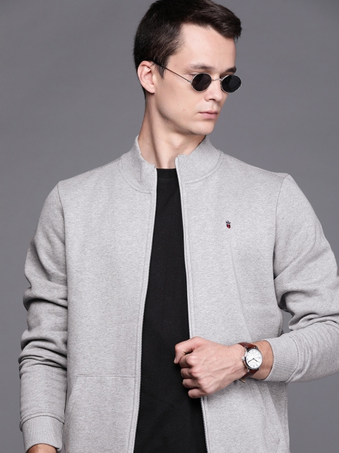 

Louis Philippe Sport Men Grey Melange Solid Front-Open Sweatshirt