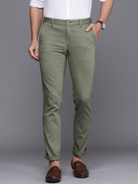 

Louis Philippe Sport Men Olive Green Self Design Slim Fit Chinos