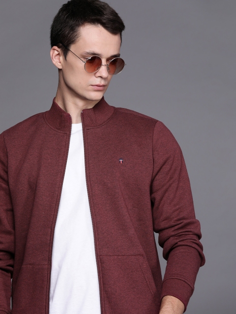 

Louis Philippe Sport Men Burgundy Solid Front-Open Sweatshirt