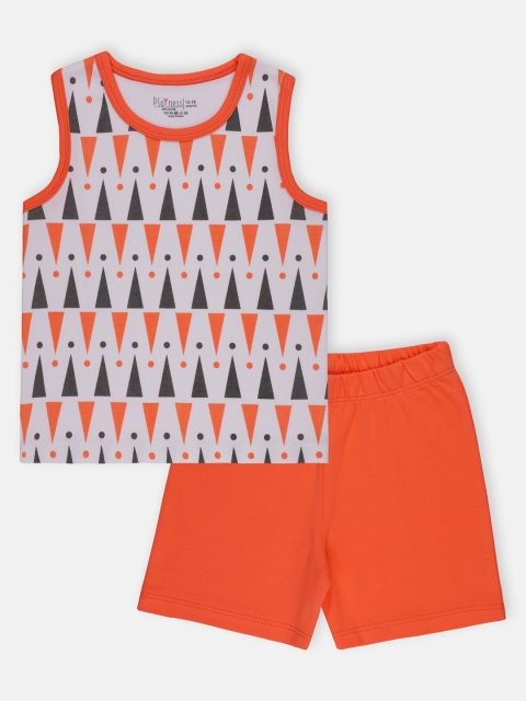 

PLAYNESS Unisex Kids Orange & Grey Printed T-shirt with Shorts Set