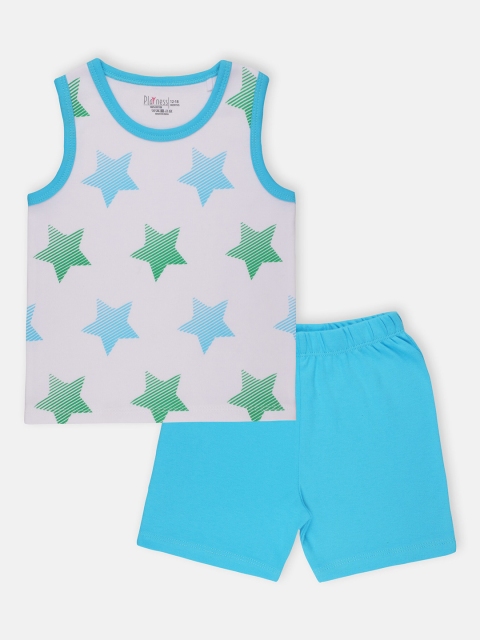 

PLAYNESS Girls Blue & Grey Printed T-shirt with Shorts