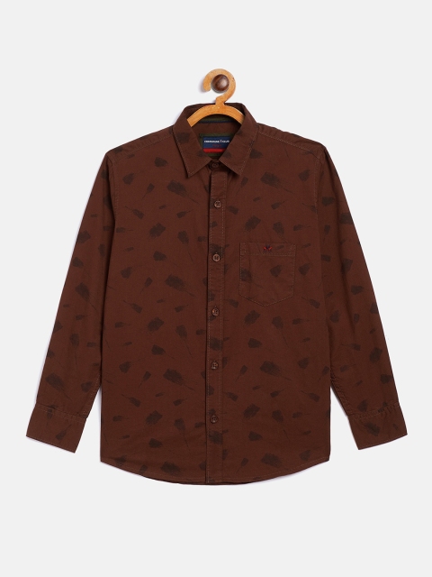 

Crimsoune Club Boys Brown Opaque Printed Casual Shirt