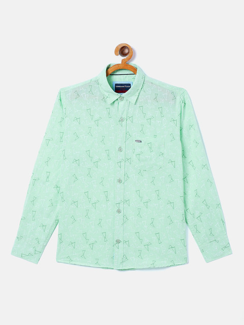

Crimsoune Club Boys Sea Green Opaque Printed Casual Shirt