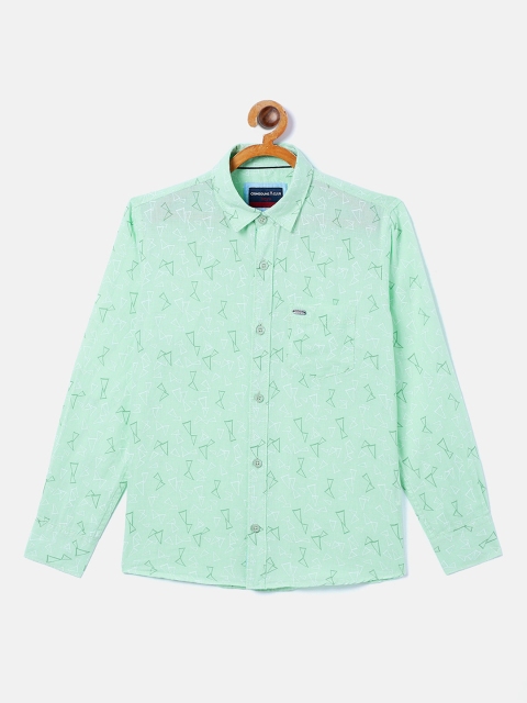 

Crimsoune Club Boys Sea Green Opaque Printed Casual Shirt