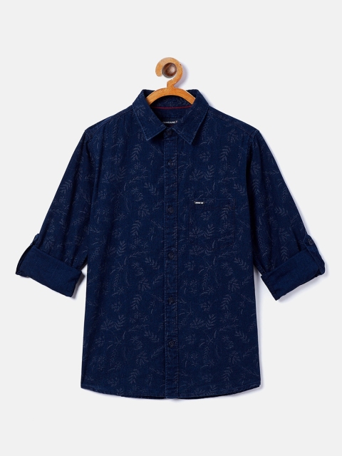 

Crimsoune Club Boys Navy Blue Floral Opaque Printed Casual Shirt