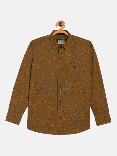 

Crimsoune Club Boys Brown Opaque Printed Casual Cotton Shirt