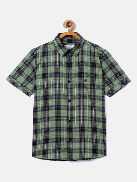 

Crimsoune Club Boys Green Tartan Checked Casual Shirt