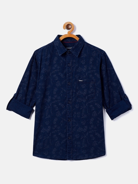 

Crimsoune Club Boys Navy Blue Floral Opaque Printed Casual Shirt