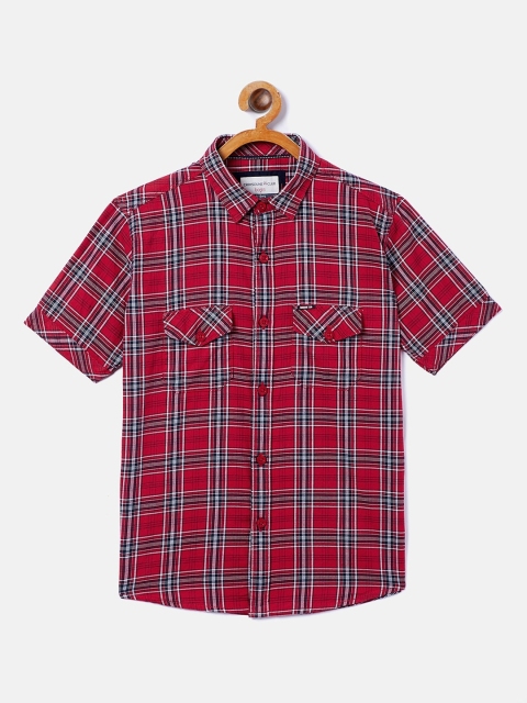 

Crimsoune Club Boys Red Tartan Checks Opaque Checked Casual Shirt