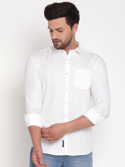 

METTLE Men White Opaque Micro Ditsy Printed Casual Shirt