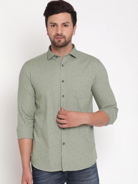 

METTLE Men Olive Green Opaque Micro Ditsy Printed Casual Shirt