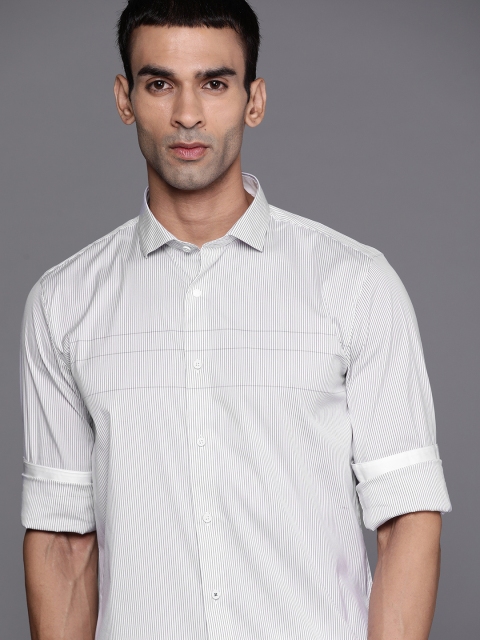 

Louis Philippe Sport Men White & Grey Super Slim Fit Striped Casual Shirt