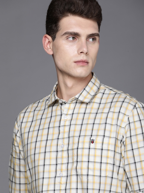 

Louis Philippe Jeans Men White & Yellow Slim Fit Opaque Checked Casual Shirt