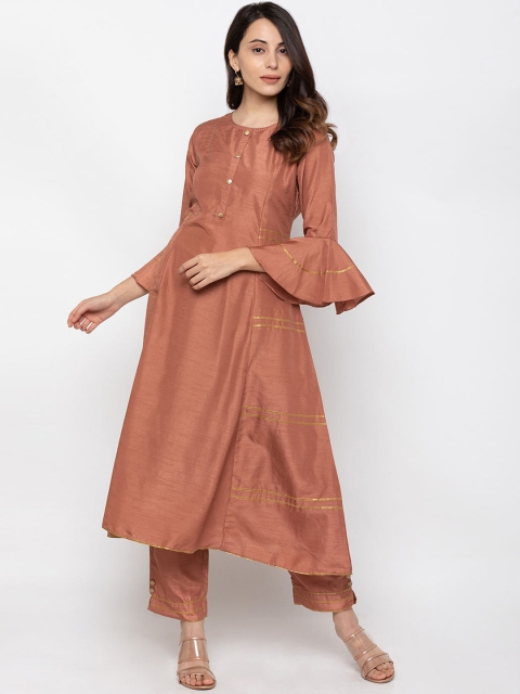 

ZOLA Women Brown Flared Sleeves Thread Work A-line Kurta
