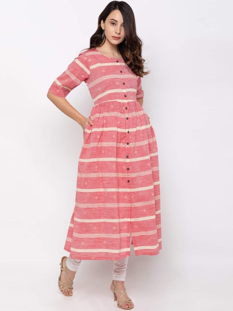 

ZOLA Women Pink & Off White Striped Anarkali Kurta