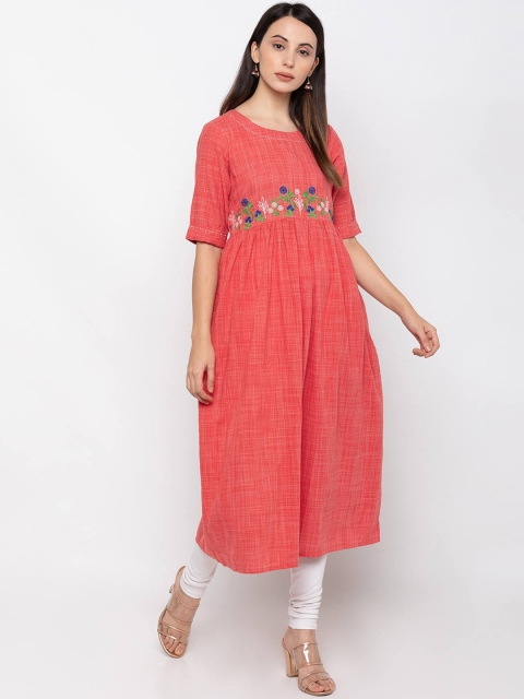 

ZOLA Women Red Ethnic Motifs Embroidered Thread Work Anarkali Kurta