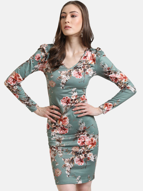 

Kazo Women Green & Red Floral Bodycon Dress