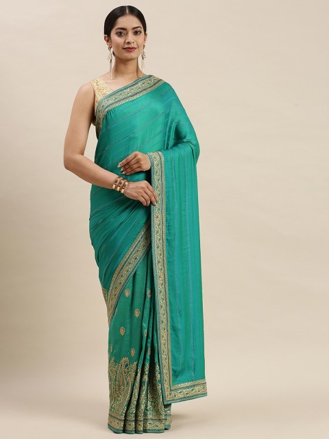 

Soch Women Green Silk Blend Embroidered Saree