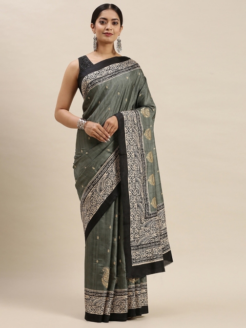 

Soch Green & Black Ethnic Motifs Zari Silk Blend Half and Half Saree
