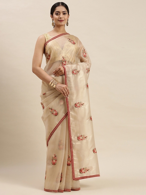 

Soch Women Beige & Red Organza Embroidered Saree