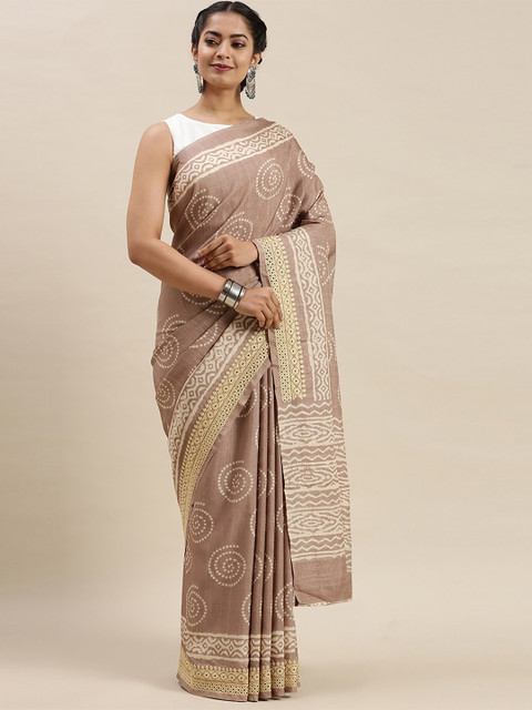 

Soch Women Brown & Off White Silk Blend Ethnic Motifs Printed Saree