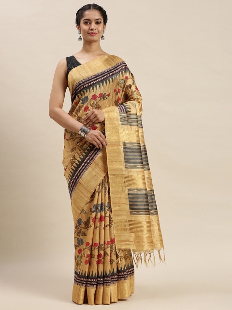 

Soch Women Mustard Silk Blend Floral Printed Saree
