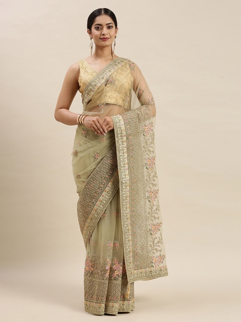 

Soch Women Green Net Floral Embroidered & Embellished Saree
