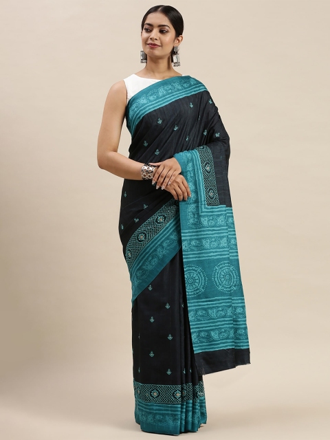 

Soch Women Navy Blue & Teal Printed & Embroidered Saree