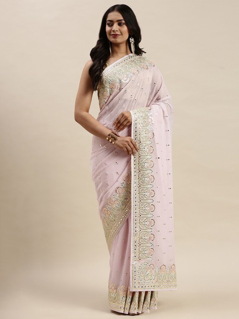 

Soch Women Pink Poly Georgette Mirror Worked Saree