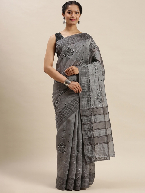 

Soch Women Grey Silk Blend Floral Embroidered Saree