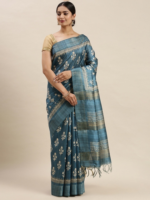 

Soch Women Blue Silk Blend Floral Printed Saree