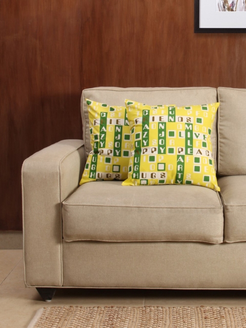

House This Yellow & Green Set of 2 Printed 16" x 16" Square Cushion Covers