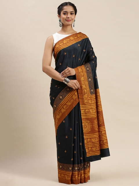 

Soch Navy Blue & Black Ethnic Motifs Embroidered Silk Blend Half and Half Saree