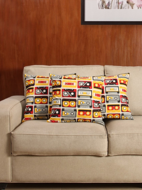 

House This Multicoloured Set of 3 Printed 16"x16" Square Cushion Covers, Multi