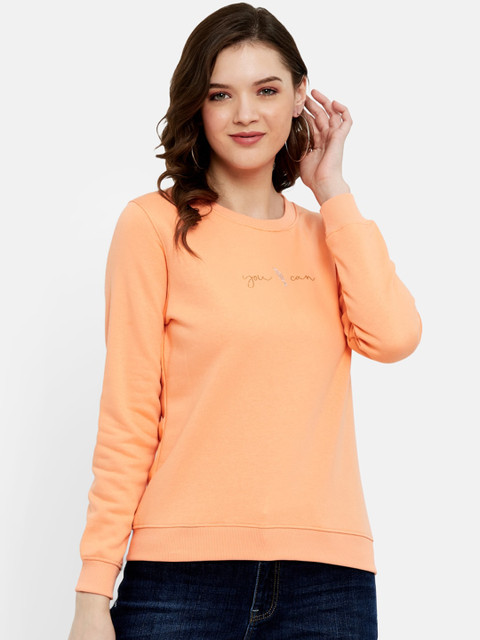 

METTLE Women Orange Solid Fleece Sweatshirt