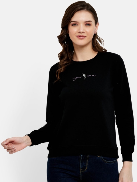 

METTLE Women Black Solid Fleece Sweatshirt