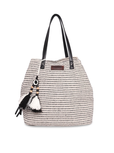 

ASTRID Black Striped Shopper Shoulder Bag with Tasselled