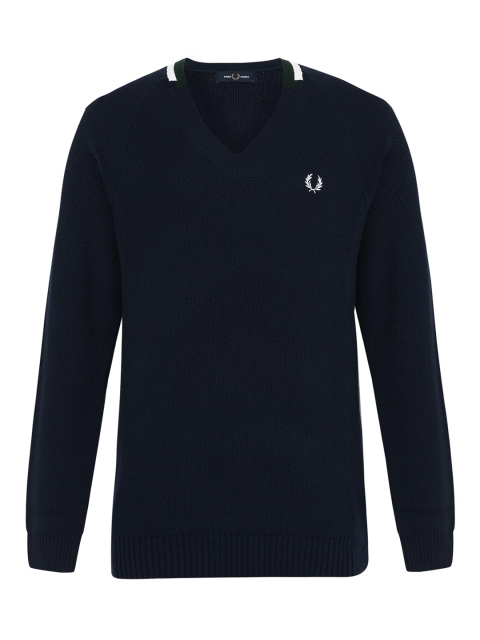

Fred Perry Men Navy Blue Solid Pullover Sweater