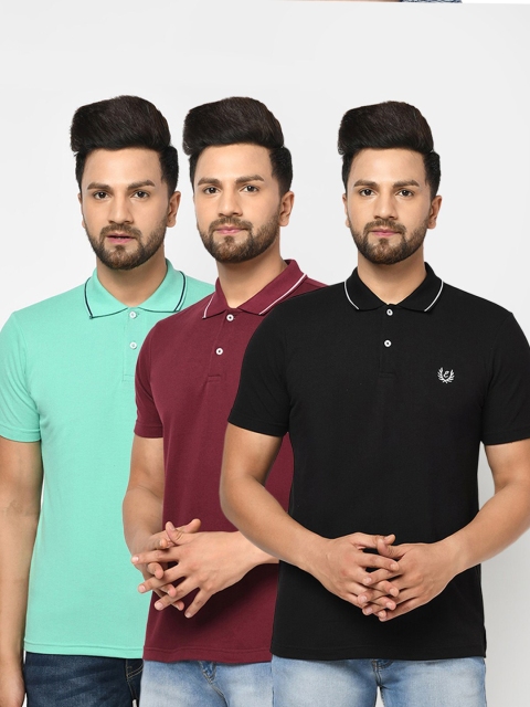 

ELEGANCE Men Pack of 3 Polo Collar T-shirts, Black