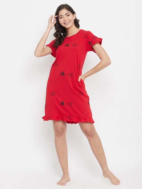 

Clovia Red Printed Nightdress