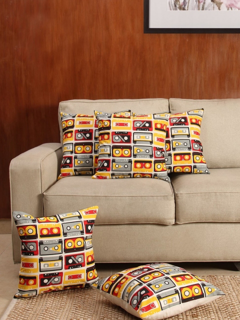 

House This Multicoloured Set of 5 Printed 16"x16" Square Cushion Covers, Multi