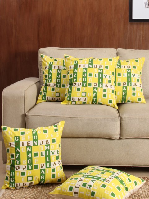 

House This Yellow & Green Set of 2 Printed 16" x 16" Square Cushion Covers