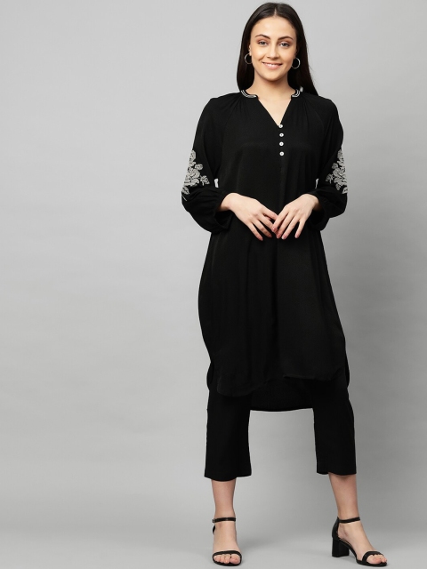 

Modern Indian by CHEMISTRY Women Black Embroidered Kurta with Trousers