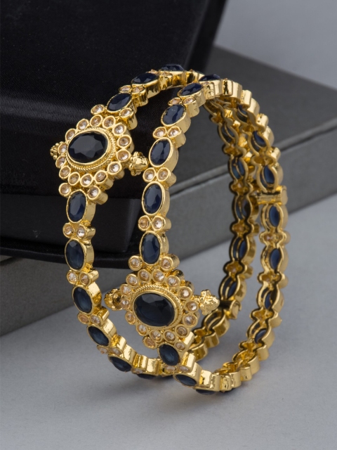

Alankruthi Set Of 2 Gold-Plated Navy Blue & White Stone-Studded Temple Bangles