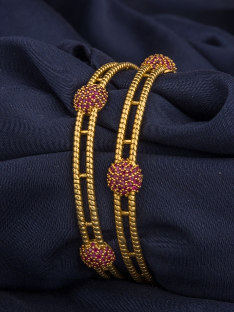 

Alankruthi Set Of 2 Gold-Plated Magenta Pink Stone-Studded Temple Bangles