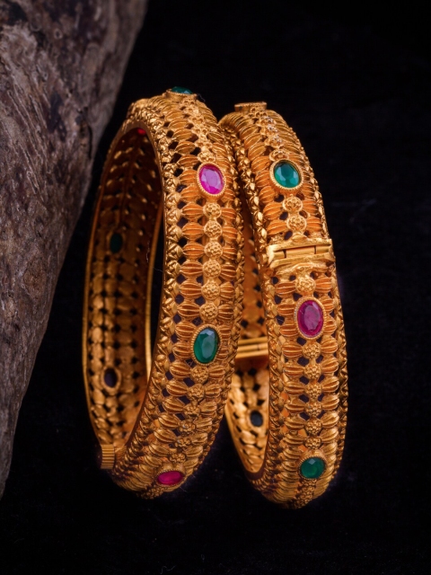 

Alankruthi Set Of 2 Gold-Plated Stone-Studded Temple Bangles